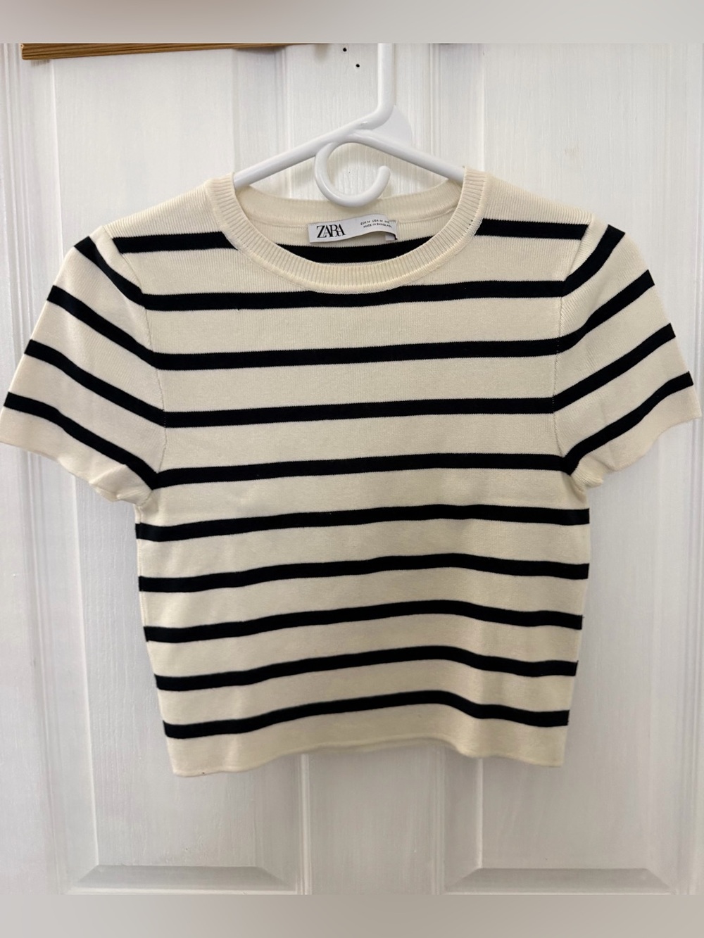 ZARA Cream and Black Striped Knit Tee